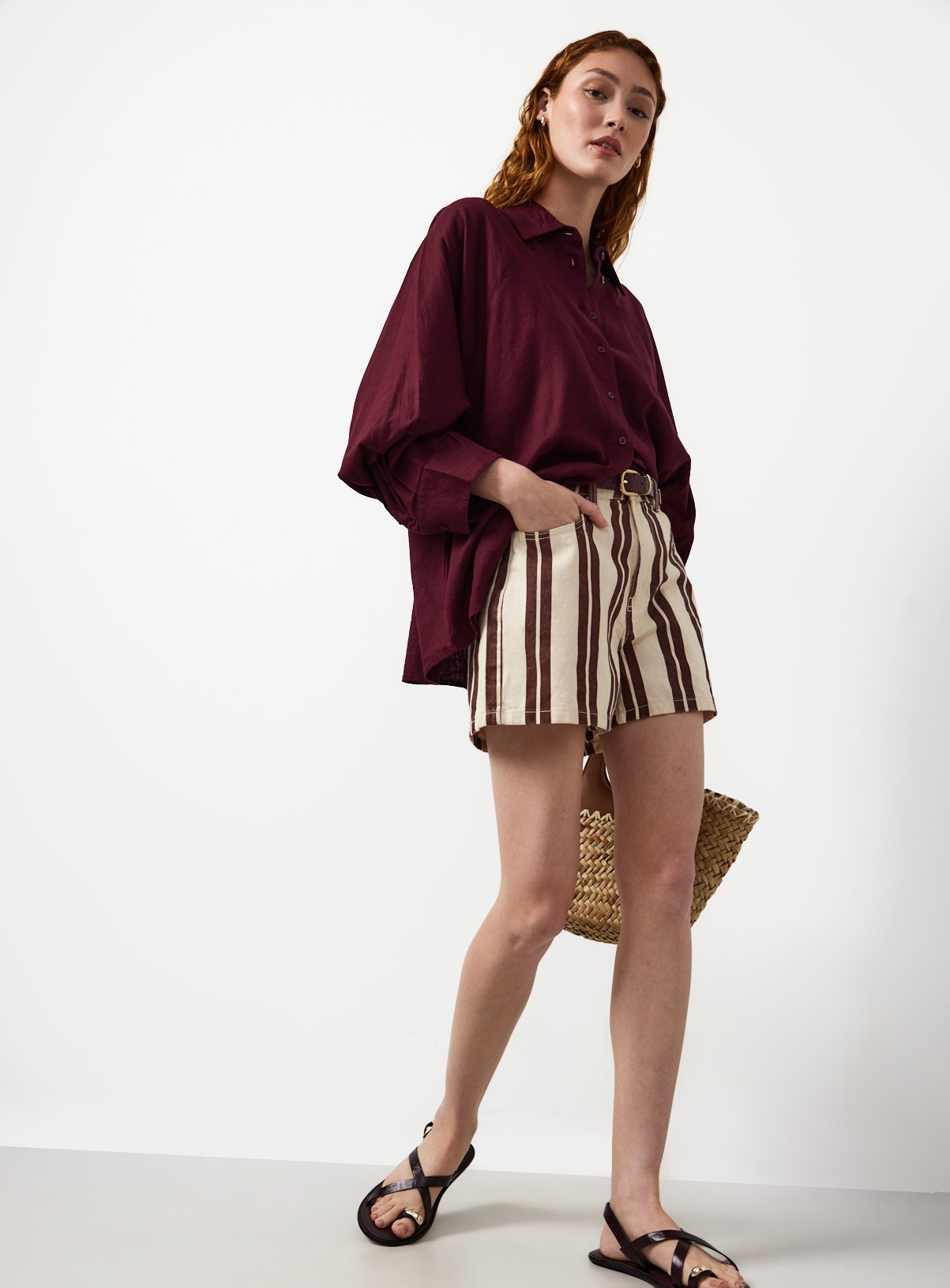 Dark Red Linen Blend Long Sleeve Shirt 22 - Image 2 thumbnail